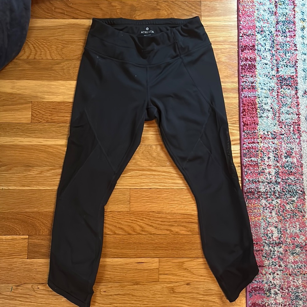Athleta black cropped leggings with mesh size S